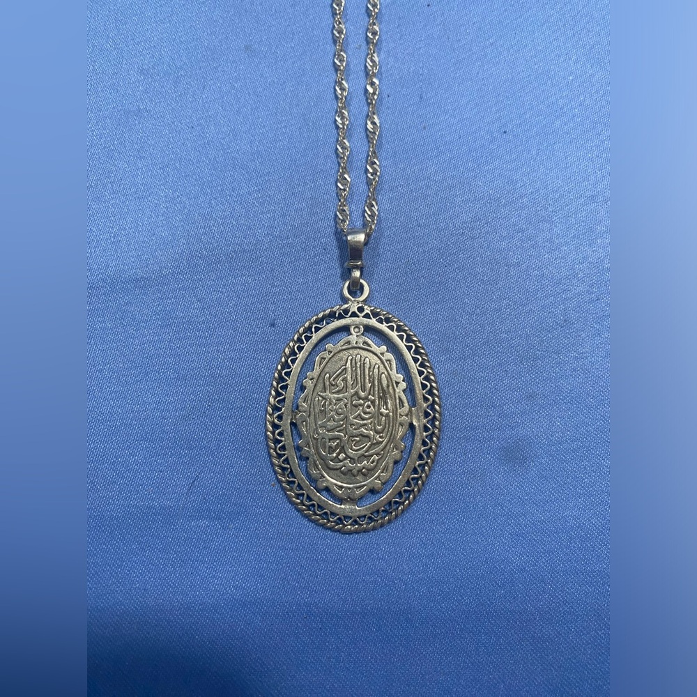 Vintage Sterling Silver 925 Arabic Pendant Necklace, 20” 16.77g
